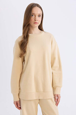 DeFacto Relax Fit Bisiklet Yaka İçi Yumuşak Tüylü Kalın Sweatshirt Tunik E4978AX24WNBG754