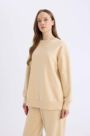 DeFacto Relax Fit Bisiklet Yaka İçi Yumuşak Tüylü Kalın Sweatshirt Tunik E4978AX24WNBG754