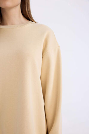 DeFacto Relax Fit Bisiklet Yaka İçi Yumuşak Tüylü Kalın Sweatshirt Tunik E4978AX24WNBG754