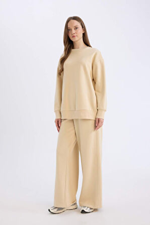 DeFacto Straight Fit Kalın Eşofman Altı Basic Düz Beli Lastikli Geniş Bol Paça E4979AX24WNBG754