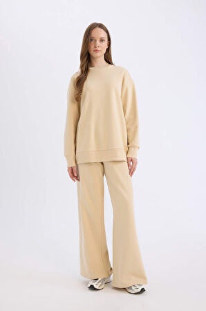 DeFacto Straight Fit Kalın Eşofman Altı Basic Düz Beli Lastikli Geniş Bol Paça E4979AX24WNBG754