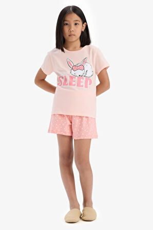 DeFacto Kız Çocuk Pijama Takımı Baskılı Kısa Kollu Üst Esnek Belli Şort E6227A825HSPN212