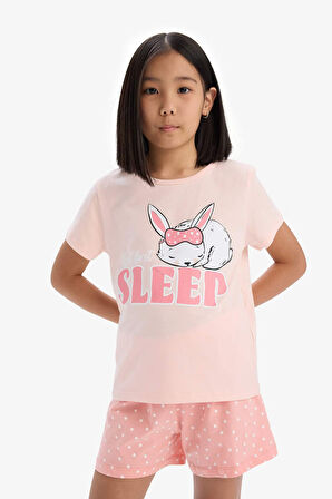 DeFacto Kız Çocuk Pijama Takımı Baskılı Kısa Kollu Üst Esnek Belli Şort E6227A825HSPN212