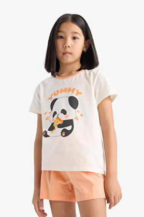 Kız Çocuk Pijama Takımı Kısa Kollu Pijama Üstü Esnek Belli Şort Pijama Altı
