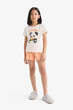 Kız Çocuk Pijama Takımı Kısa Kollu Pijama Üstü Esnek Belli Şort Pijama Altı