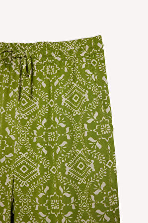 Regular Fit Desenli Esnek Belli Düz Paça Pantolon