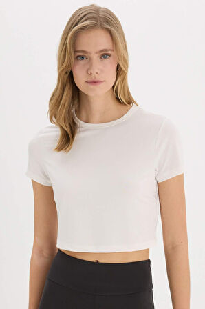 DeFactoFit Crop Bisiklet Yaka Basic Düz Sporcu Kısa Kollu Tişört D7295AX25SPER105