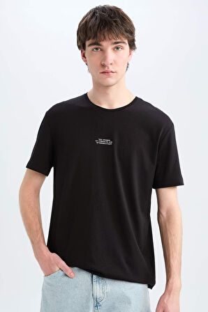 Regular Fit Bisiklet Yaka Baskılı Kısa Kollu Tişört