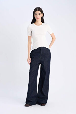 Slim Fit Dar Kesim Bisiklet Yaka Fitilli Kaşkorse Basic Düz Kısa Kollu Tişört