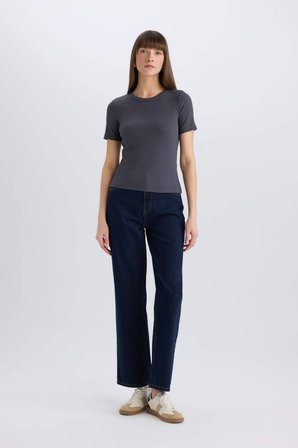 DeFacto Slim Fit Dar Kesim Bisiklet Yaka Fitilli Kaşkorse Basic Düz Kısa Kollu Tişört C0097AX25SPAR191