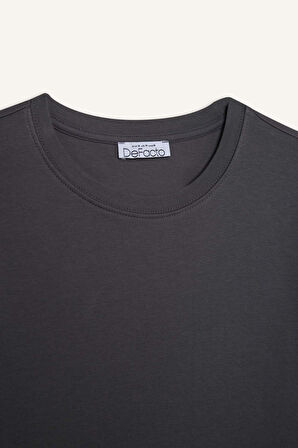 Regular Fit Bisiklet Yaka Basic Düz Kalın Kumaş Kısa Kollu Tişört