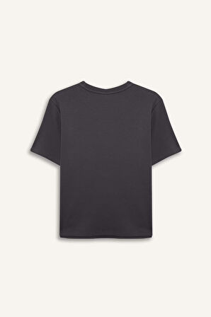 Regular Fit Bisiklet Yaka Basic Düz Kalın Kumaş Kısa Kollu Tişört