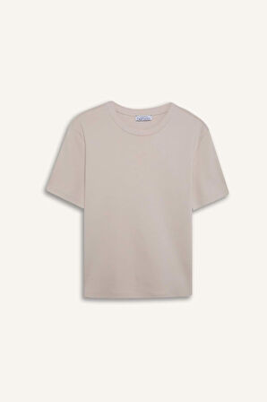 Regular Fit Bisiklet Yaka Basic Düz Kalın Kumaş Kısa Kollu Tişört