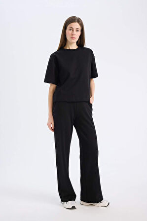 Wide Leg Geniş Paça Eşofman Altı Beli Lastikli Cepli Basic Düz