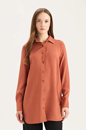 Regular Fit Basic Düz Uzun Kollu Gömlek Tunik	