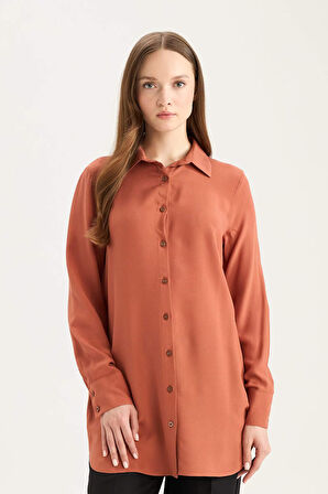 Regular Fit Basic Düz Uzun Kollu Gömlek Tunik	