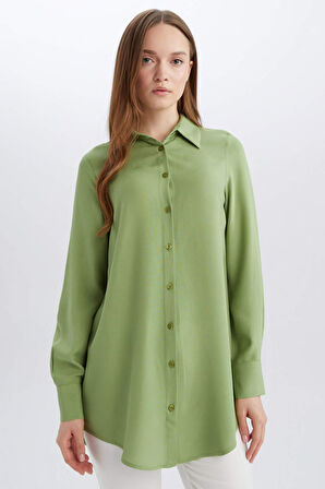 Regular Fit Basic Düz Uzun Kollu Gömlek Tunik	
