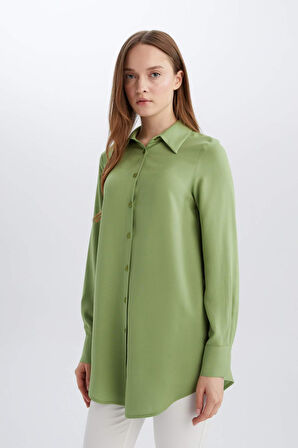 Regular Fit Basic Düz Uzun Kollu Gömlek Tunik	