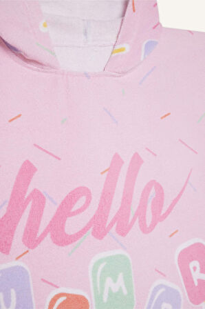 Kız Çocuk Desenli Pamuklu Panço Havlu