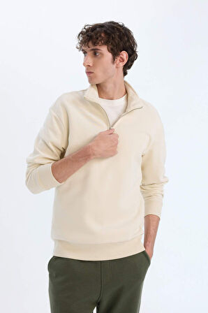 DeFacto Comfort Regular Fit Rahat Kalıp Fermuarlı Dik Yaka Basic Düz Sweatshirt X7405AZ24AUER117