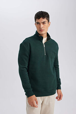 DeFacto Comfort Regular Fit Rahat Kalıp Fermuarlı Dik Yaka Basic Düz Sweatshirt X7405AZ24AUGN1269