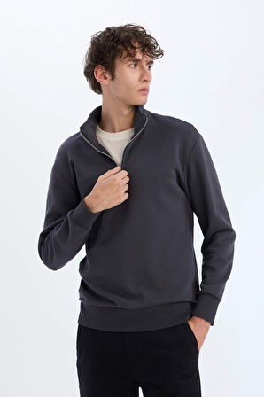 DeFacto Comfort Regular Fit Rahat Kalıp Fermuarlı Dik Yaka Basic Düz Sweatshirt X7405AZ24AUAR214