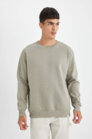 DeFacto Oversize Geniş Kalıp Bisiklet Yaka Kalın Basic Düz Sweatshirt T5139AZ24AUKH211