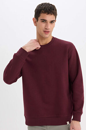 Oversize Geniş Kalıp Bisiklet Yaka Kalın Basic Düz Sweatshirt