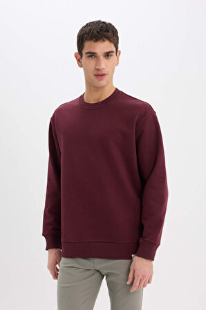 Oversize Geniş Kalıp Bisiklet Yaka Kalın Basic Düz Sweatshirt