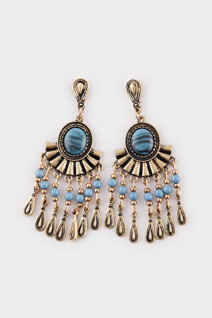 Kadın Sallantılı Mavi Taşlı Kadın Gold Küpe