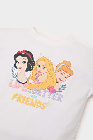 Kız Bebek Disney Prenses Bisiklet Yaka Kısa Kollu Tişört