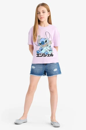 DeFacto Kız Çocuk Disney Lilo & Stitch Relax Fit Bisiklet Yaka Kısa Kollu Tişört E2611A825SMPR143