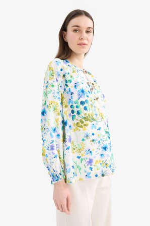 DeFacto Relax Fit Bağcıklı Yaka Desenli Uzun Kollu Tesettür Gömlek Tunik E1100AX25HSER105
