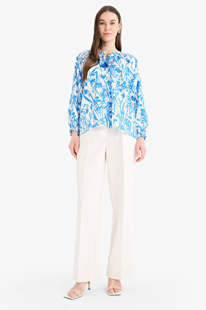 DeFacto Relax Fit Bağcıklı Yaka Desenli Uzun Kollu Tesettür Gömlek Tunik E1100AX25HSBE405