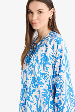 DeFacto Relax Fit Bağcıklı Yaka Desenli Uzun Kollu Tesettür Gömlek Tunik E1100AX25HSBE405