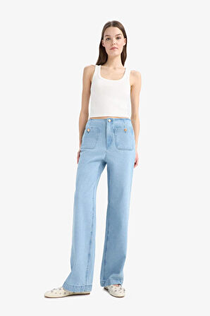 90's Wide Leg Yüksek Bel Düz Paça Uzun Jean Kar Yıkamalı Pantolon