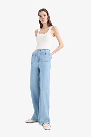 90's Wide Leg Yüksek Bel Düz Paça Uzun Jean Kar Yıkamalı Pantolon