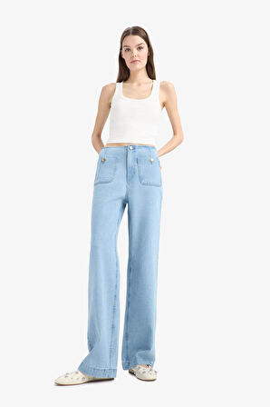 90's Wide Leg Yüksek Bel Düz Paça Uzun Jean Kar Yıkamalı Pantolon