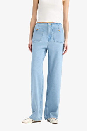 90's Wide Leg Yüksek Bel Düz Paça Uzun Jean Kar Yıkamalı Pantolon