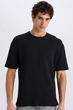 DeFacto Boxy Fit Bisiklet Yaka Kısa Kollu Siyah Tişört E1161AX25SMBK81