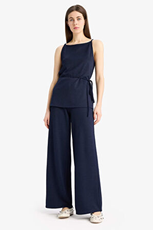 Wide Leg Basic Düz Pike Geniş Paça Pantolon