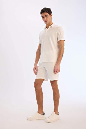 DeFacto Regular Fit Beli Bağcıklı Krinkıl Bermuda Şort E0980AX25SMWT32