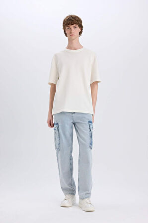 DeFacto %100 Pamuk Relax Fit Rahat Kesim Geniş Paça Kargo Cepli Jean Pantolon D7274AX25SPNM63