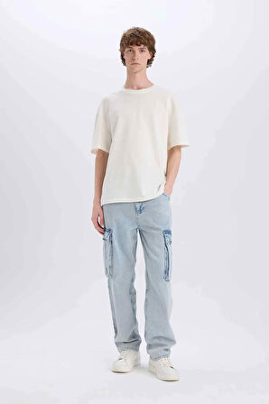 DeFacto %100 Pamuk Relax Fit Rahat Kesim Geniş Paça Kargo Cepli Jean Pantolon D7274AX25SPNM63