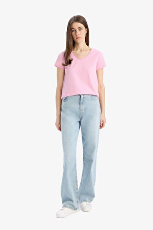 Regular Fit V Yaka Basic Düz Kısa Kollu Tişört