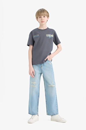 DeFacto Erkek Çocuk Bisiklet Yaka Sırt Baskılı Kısa Kollu Tişört E2840A825SMAR58