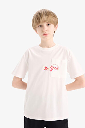 DeFacto Erkek Çocuk Bisiklet Yaka Baskılı Kısa Kollu Tişört E0095A825SMWT32