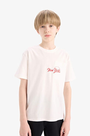 DeFacto Erkek Çocuk Bisiklet Yaka Baskılı Kısa Kollu Tişört E0095A825SMWT32