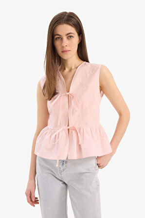 Fitted V Yaka Poplin Kolsuz Bluz