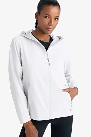 DeFactoFit Su İtici Regular Fit Kapüşonlu Fermuarlı İpek Kumaş Yağmurluk